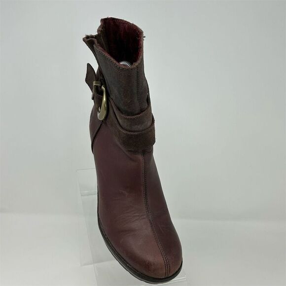 Timberland Women's Burgundy Pull On Wedge Ankle Boots Size 7M with Buckle - Picture 4 of 15